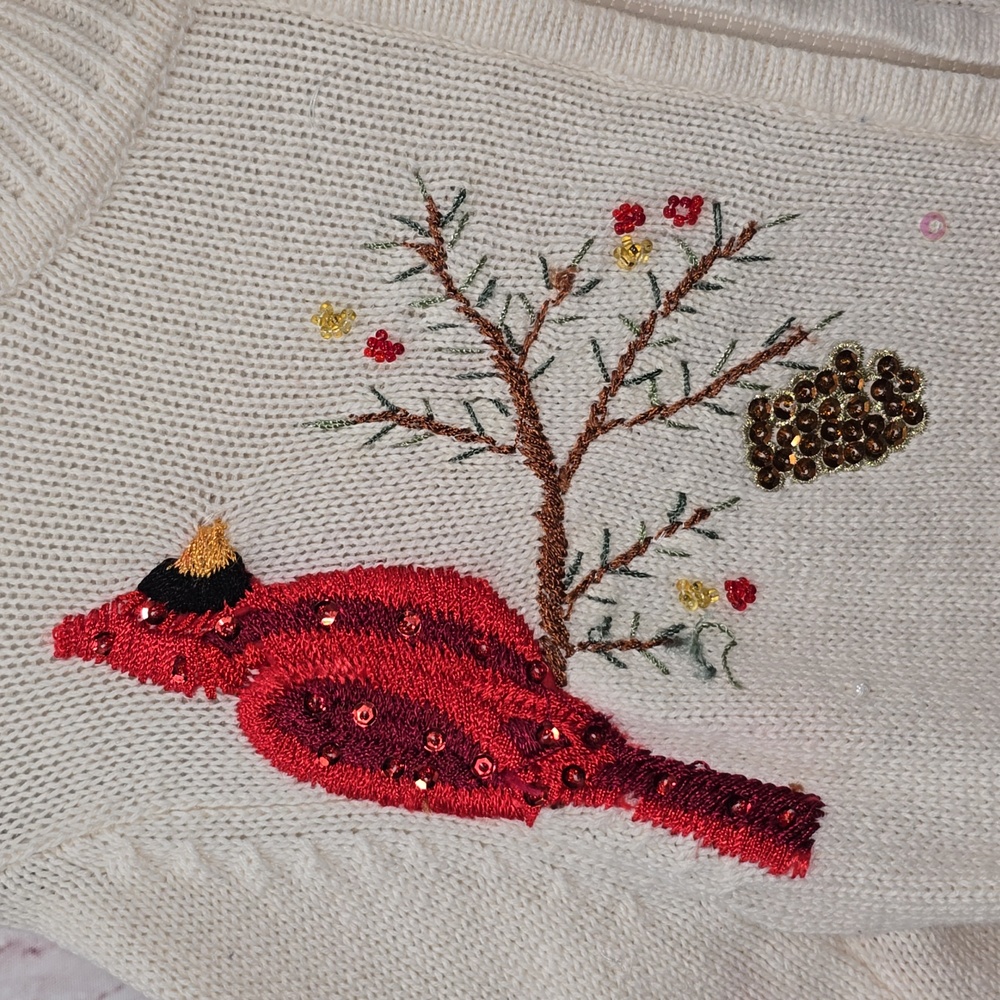 Vintage Tiara International Red Cardinal Ugly Christmas Sweater Womens Size M - Picture 2 of 14